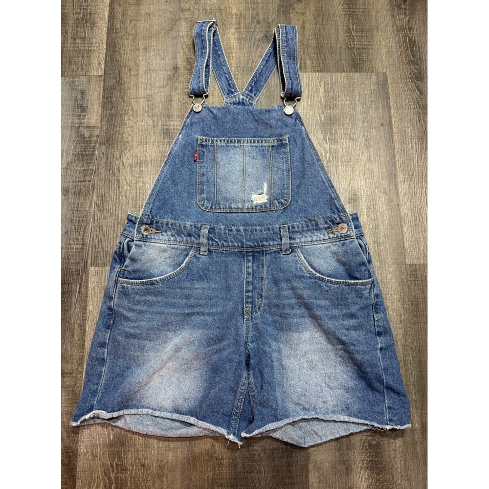 Levis Kids Denim Shortall Overalls Medium Wash Distressed Size 16 Reg